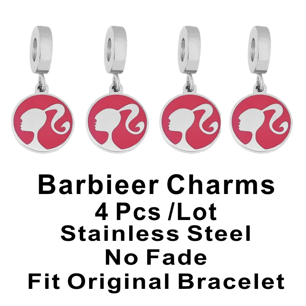 

4 Pcs Barbieer Pendant Stainless Steel Charms Barbieer Accessories For Bracelet Making Barbieer Movie Jewelry Gift