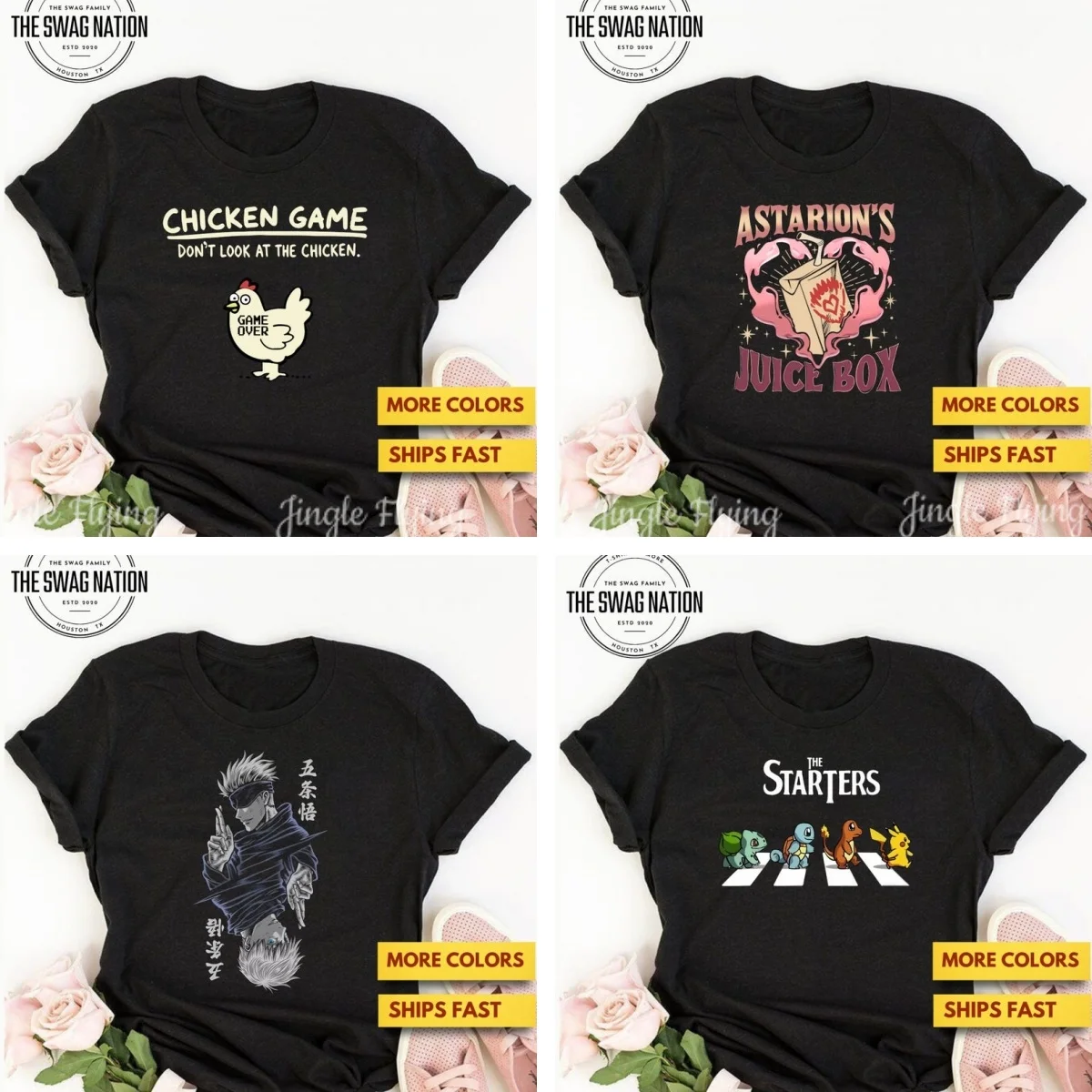 Футболка с забавным курицей футболка Astarion'S Juice Box Jujutsu Kaisen Poke Starters