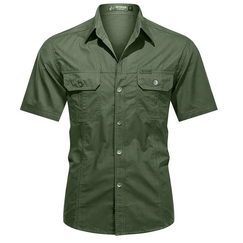 Summer Military Uniform Short-Sleeved Shirt Men's Cargo Cotton Workwear Chest Pocket Shirts Outdoor Loose Free Ironing Shirt