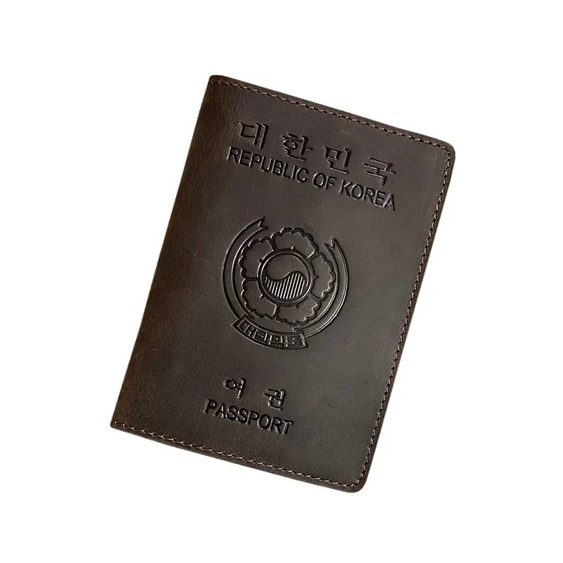 South Korea Passport Cover Genuine Leather Passport Wallet Men Women Retro Cover on The Passport