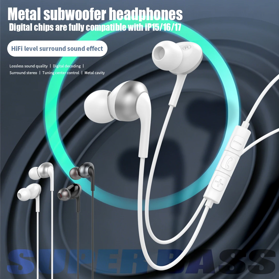 Фото Проводные наушники USB Type-C HiFi с глубокими басами, стереозвуком, регулировкой громкости и HD-микрофоном для iPhone 17, 16, 15 Pro, Samsung Galaxy №2