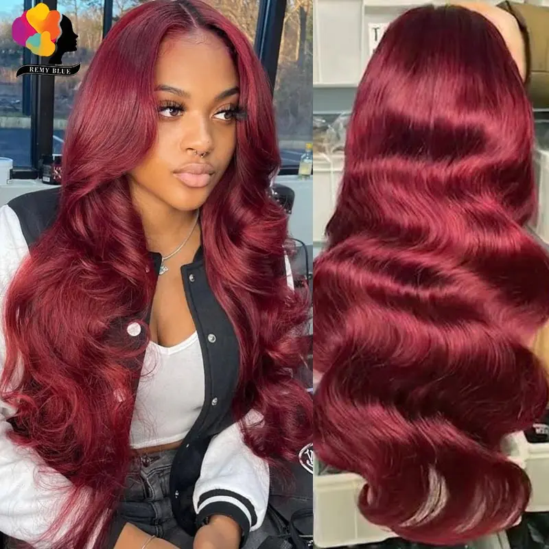 

13x4 Transparent Lace Front Human Hair Wigs 99J Cherry Red Lace Front Wig Remy Pre Plucked Burgundy Body Wave Lace Front Wig