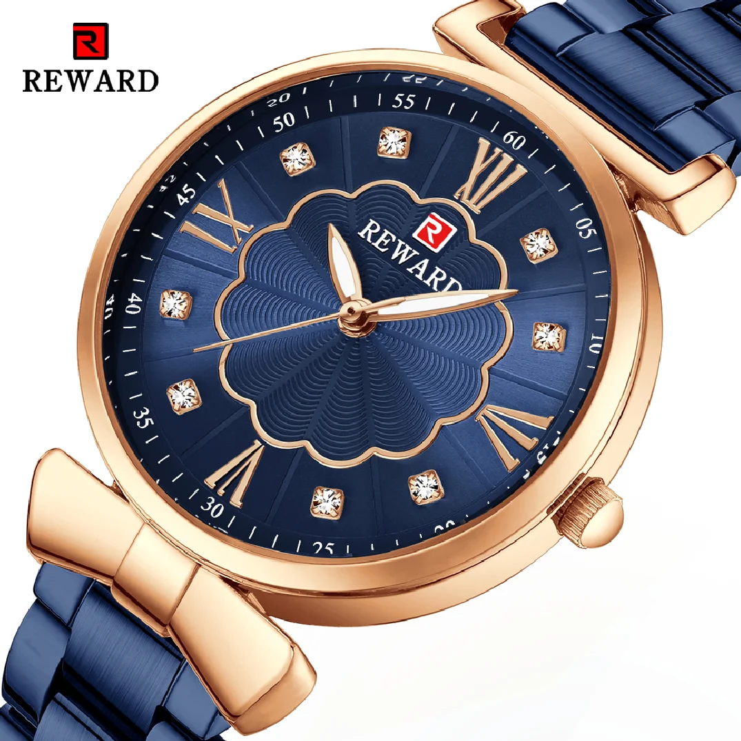 REWARD New Watch Women Top Luxury Brand Blue Stainless Steel Women's Bracelet Watches Female Waterproof Clock Relogio Feminino