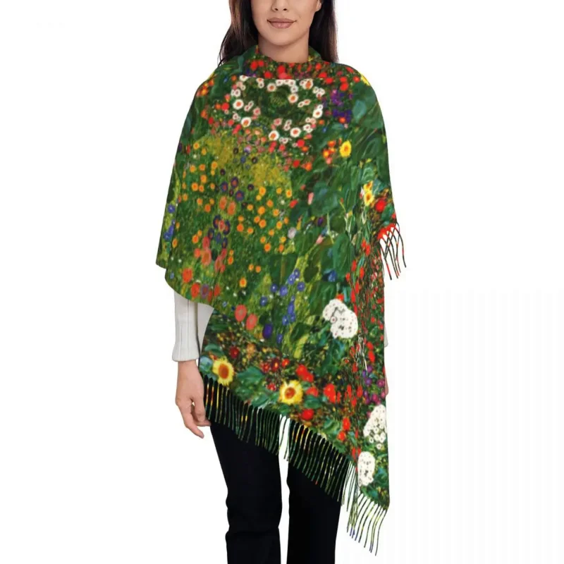

Personalized Printed Farm Garden With Sunflowers Scarf Men Women Winter Warm Scarves Gustav Klimt Painting Art Shawls Wraps
