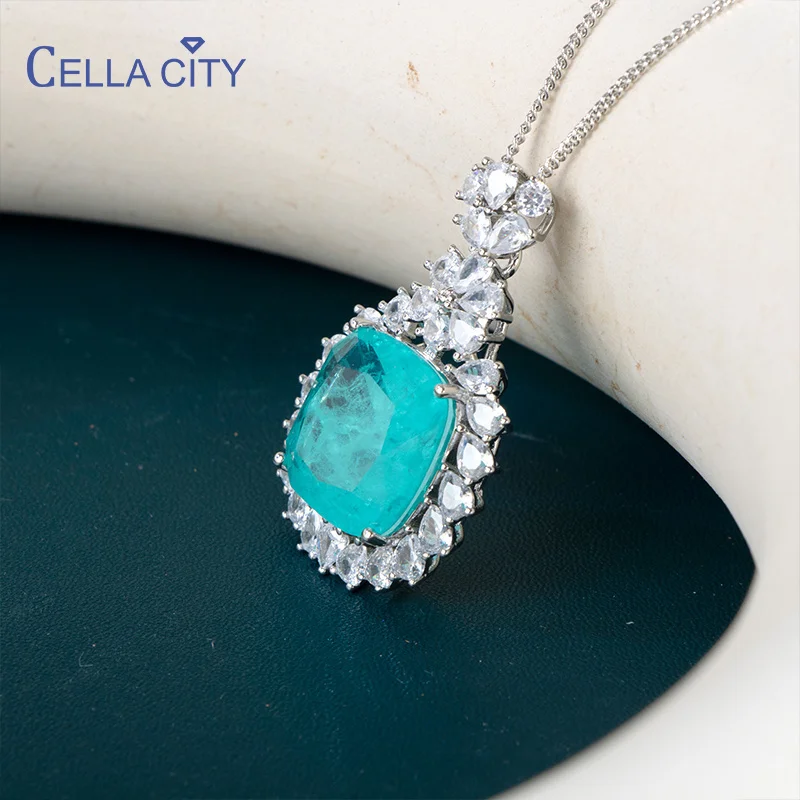 Cellacity Women Necklace With Oval Shape Paraiba Gemstone 925 Sterling Silver Jewelry Wedding Party Wholesale Gift