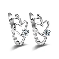 romatic silver color little love heart shaped with crystal stud earrings for women girls lovely zircon wedding earrings