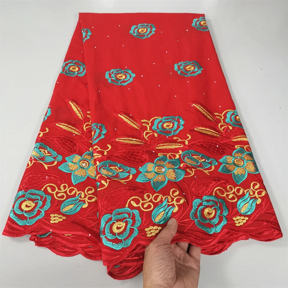 Швейцарская кружевная ткань 2023 красная африканская вышивка 100% хлопок