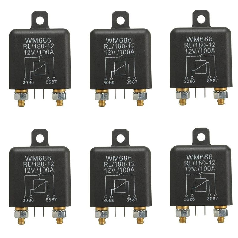 

6X 12V 100Amp 4-Pin Heavy Duty ON/OFF Switch Split Charge Relay For Auto Boat Van Black