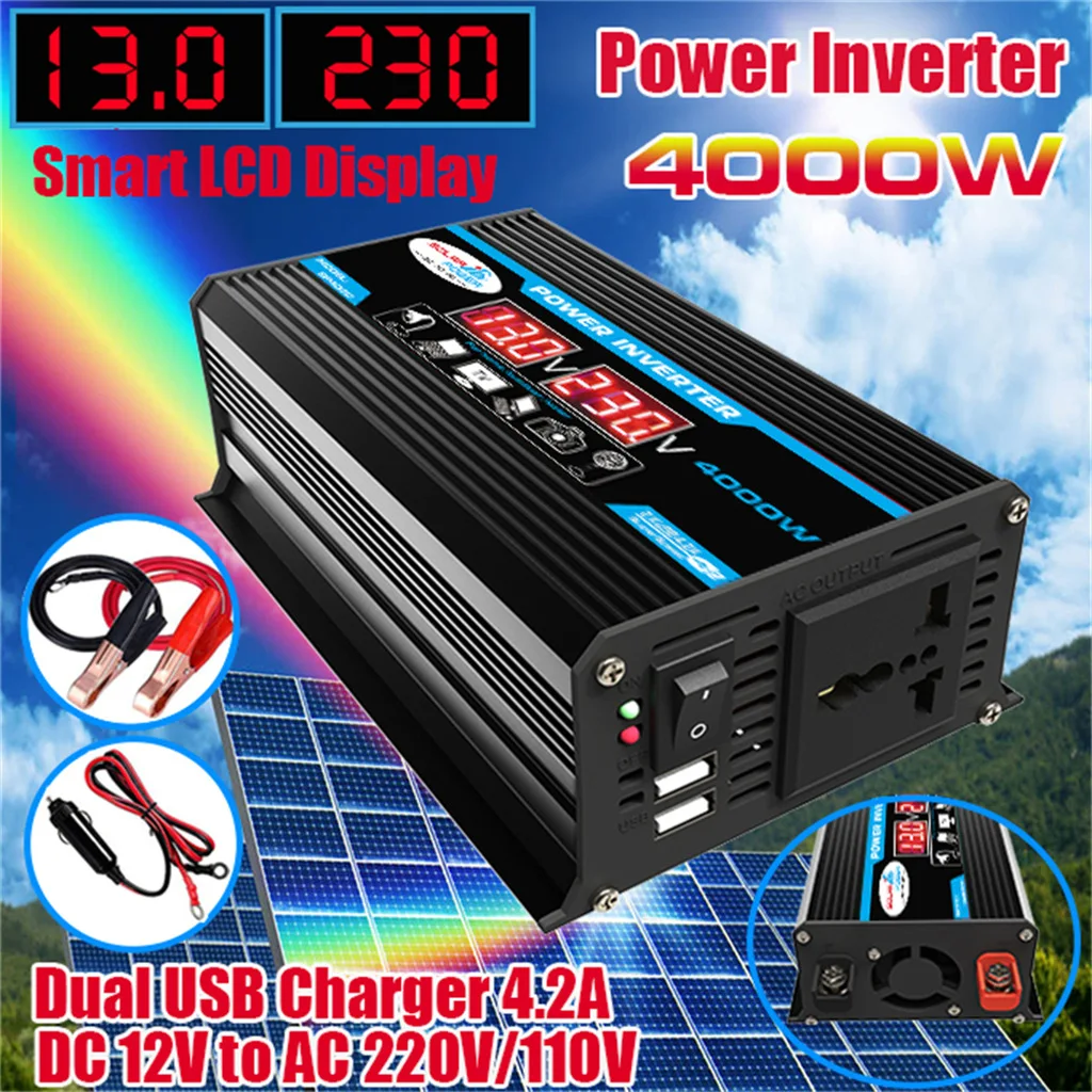 

Solar Power Inverter 4000W Pure Sine Wave DC12v To AC110V/220V Voltage Converter Portable Car Home Power Transfer Micro Inverter