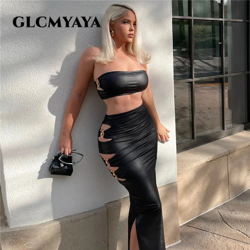 

Модный женский костюм GLCMYAYA из двух предметов, укороченный топ без рукавов с вырезом лодочкой, без бретелек, с открытой спиной и юбка, 2023