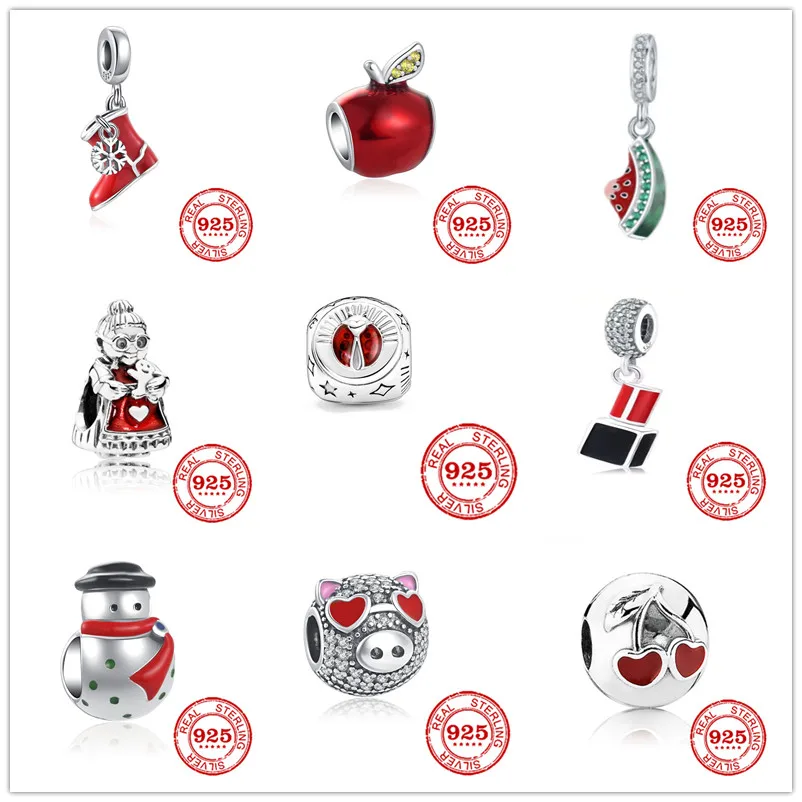Женский браслет из серебра 2022 пробы с красным яблоком вишней снеговиком |