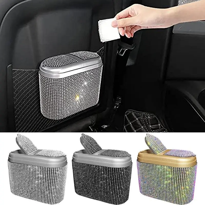 

Hanging Car Trash Can Vehicle Garbage Dust Case Storage Box ABS Square Pressing Trash Bin Auto Interior Accessories for Car