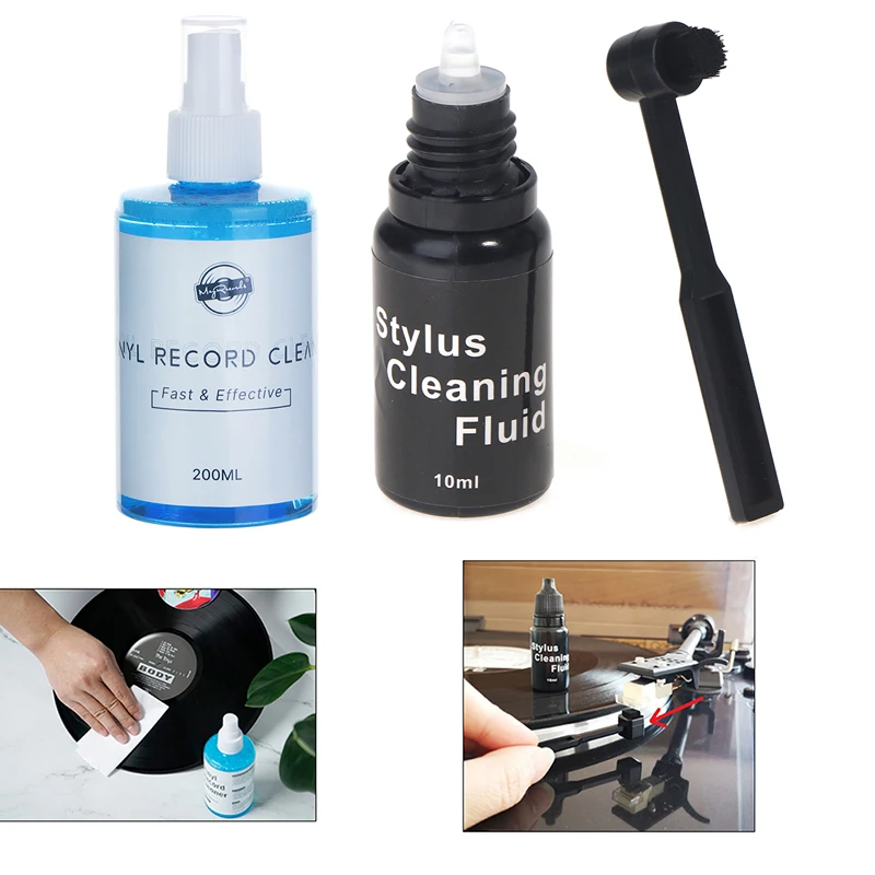 10ML Needle Solution Cleaner 200ml Vinyl LP/CD Record Cleaning Fluid Record Player Dust Removal Anti-static Spray Cleaning Kit