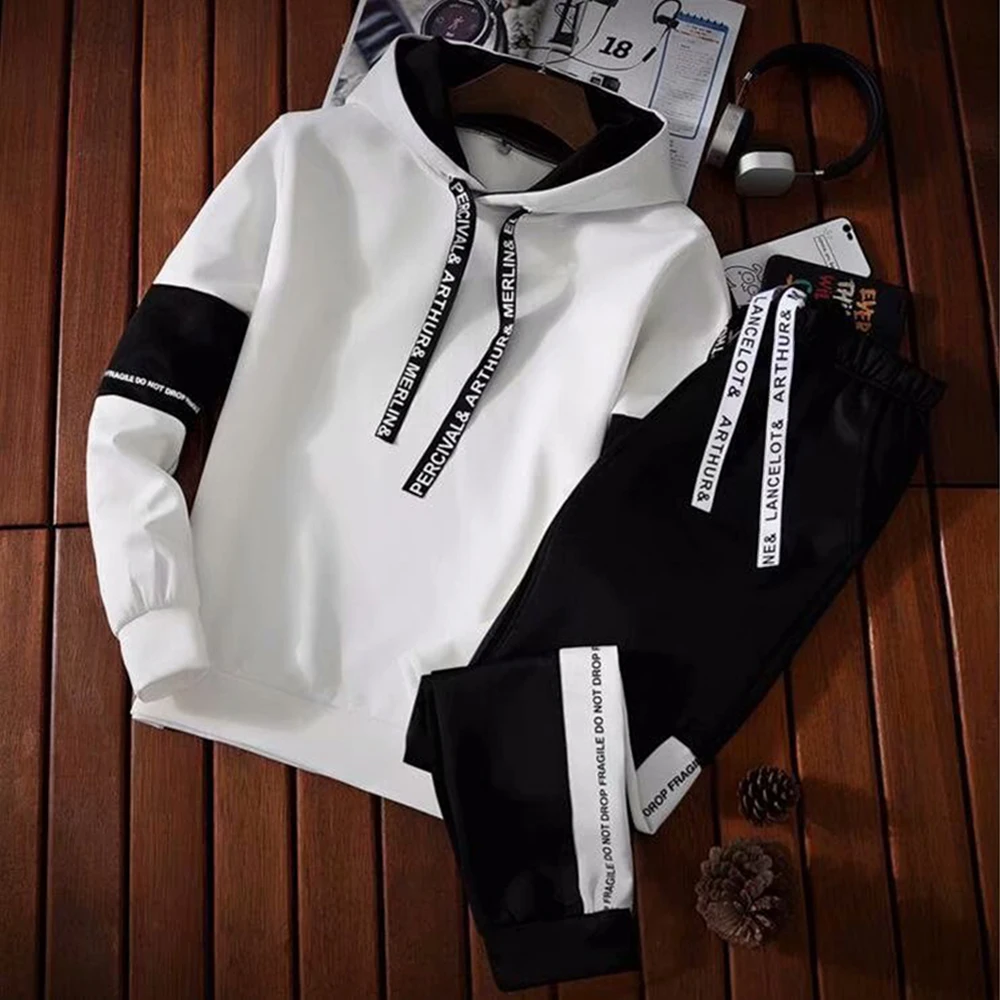 

Tracksuit Men's Sweatshirt + Sweatpants 2 Pieces Set Outfits Casual Sport Hoodie Suit Fashion Male Pullover Clothes