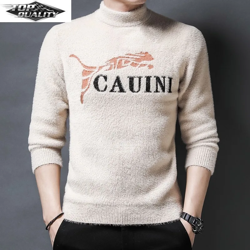 

Top Grade Imitation Mink New Autum Winter Fashion Brand Designer Pullover Knit Mens Turtleneck Sweater Casual Men's Clothing