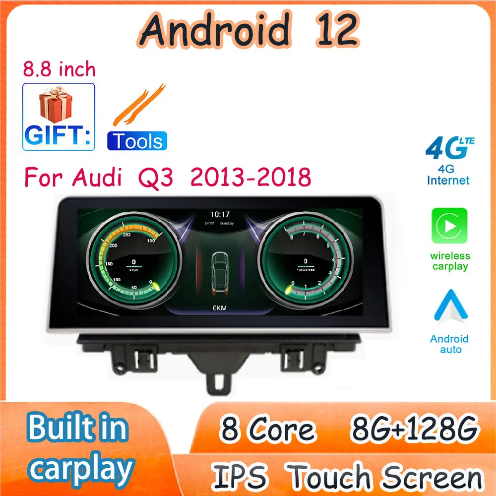

8.8 Inch For Audi Q3 2013-2018 Android 12 System Car Accessories IPS Screen Carplay Monitor Multimedia 4G WIFI GPS Radio Player