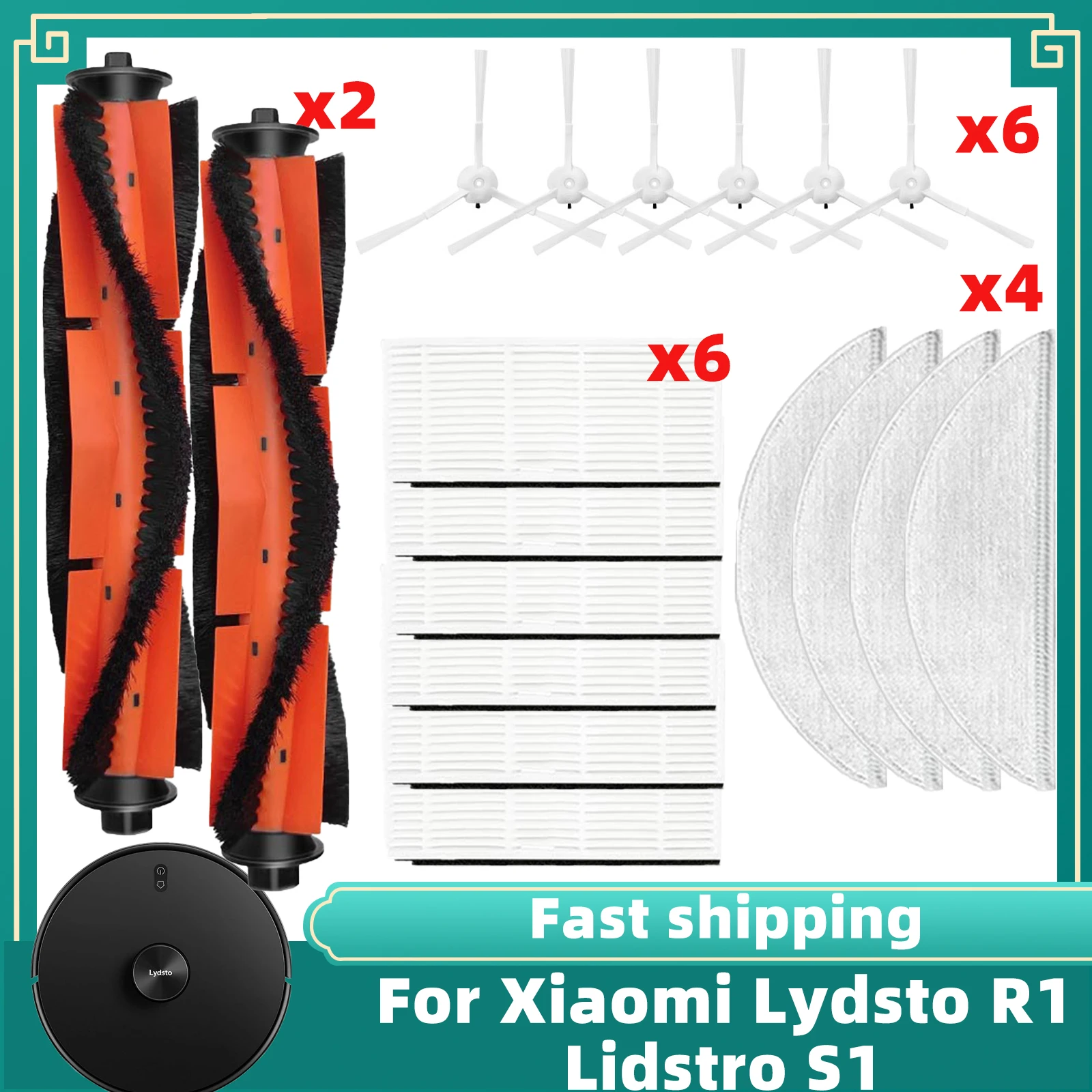 For Xiaomi Lydsto R1 / Lidstro S1 Robot Vacuum Cleaner Main Side Brush Hepa Filter Mop Pad Dust Bag Replacement Spare Parts