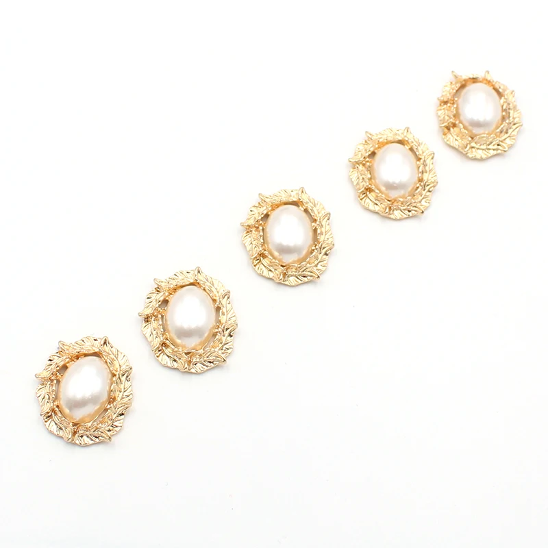 

New 10pcs/Lot 28 * 23MM gold leaf pearl needle jewelry decorative clothing button bow handicraft DLY