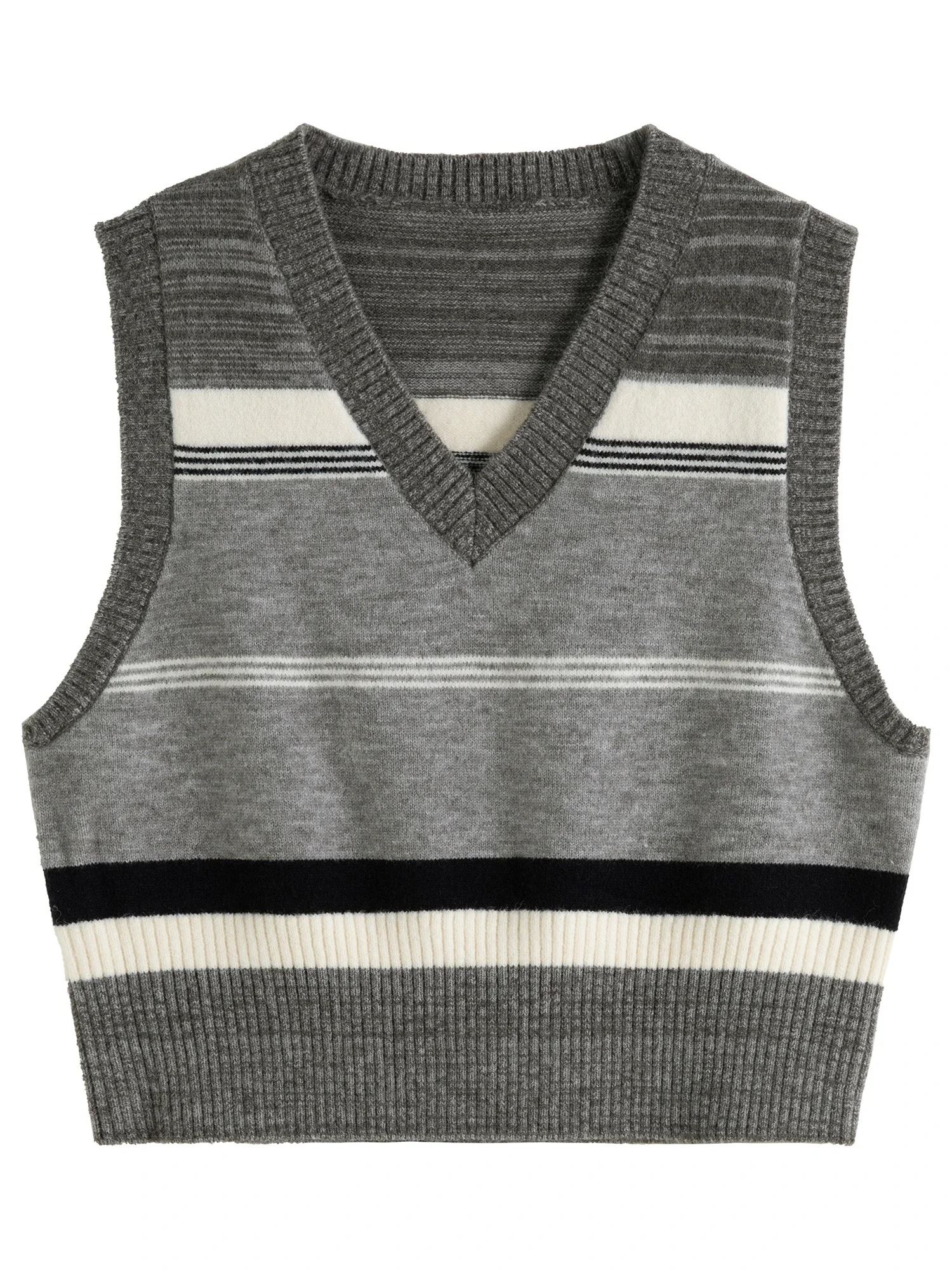 Женский трикотажный жилет DUSHU короткий в полоску с V-образным вырезом Зимние