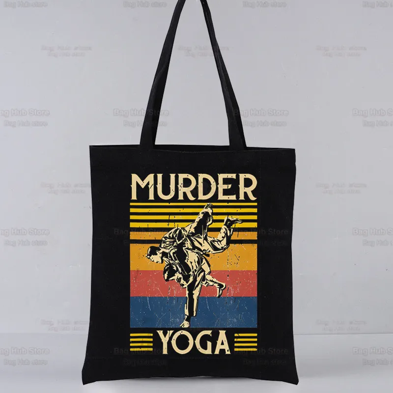 

Jiu Jitsu Rashguard Murder Yoga Black Reusable Shopping Bag Women Canvas Tote Bags Eco Bag Cartoon Shopper Shoulder Bags