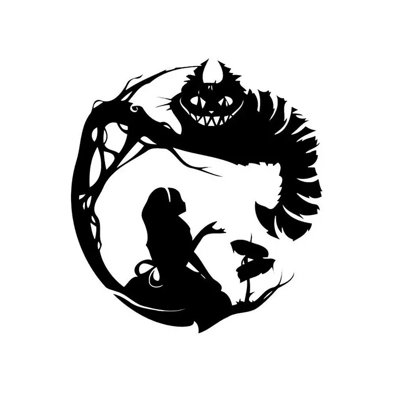 

Черная наклейка с изображением Чеширского кота в стране чудес, декоративная наклейка на окно автомобиля, Черные Водонепроницаемые Внешние детали