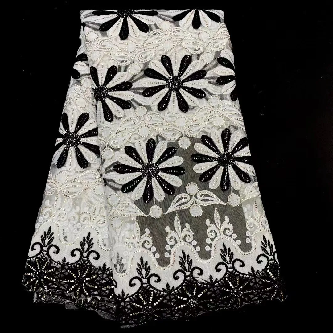 

Guipure French Nigerian Net African Good Quality Tulle Mesh Sequins Lace Fabric For Dress Party 5Yards/Lot