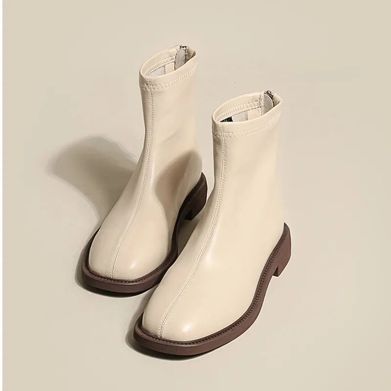 

Autumn 2022 Women's Short Boots Sock Flat Shoes Simple Fashion Waterproof Shoes Sewing Winter Plush Female Chelsea Boots