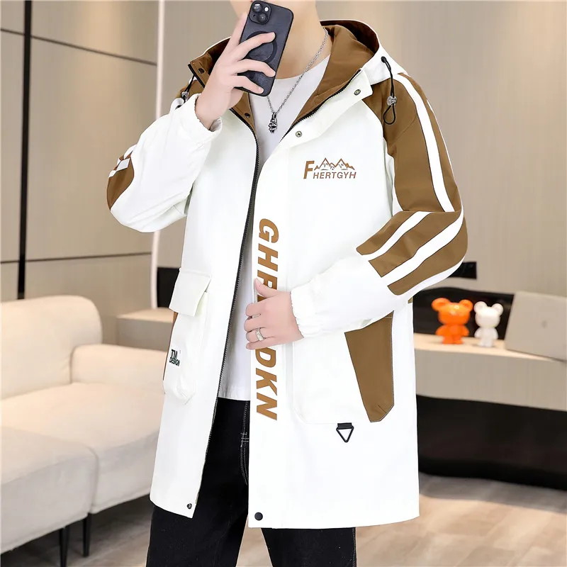 Повседневные мужские куртки средней длины с капюшоном весна-осень 2024 уличные
