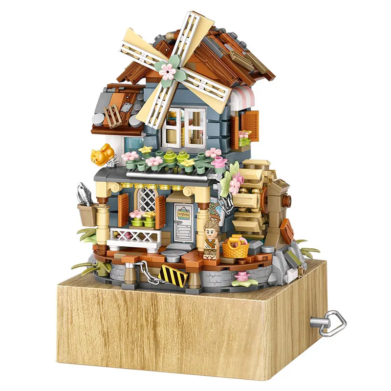 

Классическая музыкальная шкатулка в виде мельницы, музыкальная шкатулка, мелкие частицы в сборе, строительные блоки, игрушка, пазл в национальном стиле, модель LOZ