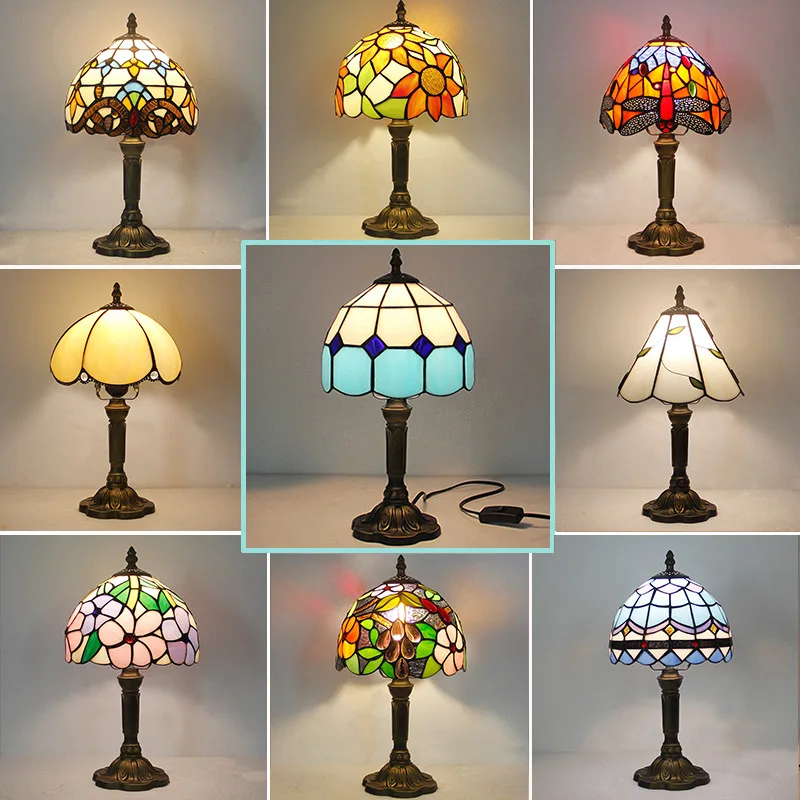 

Tiffany Table Lamp Mediterranean Retro Style Creativity Colorful Glass For Nightstand Restaurant Cabinet Bedside Lamp