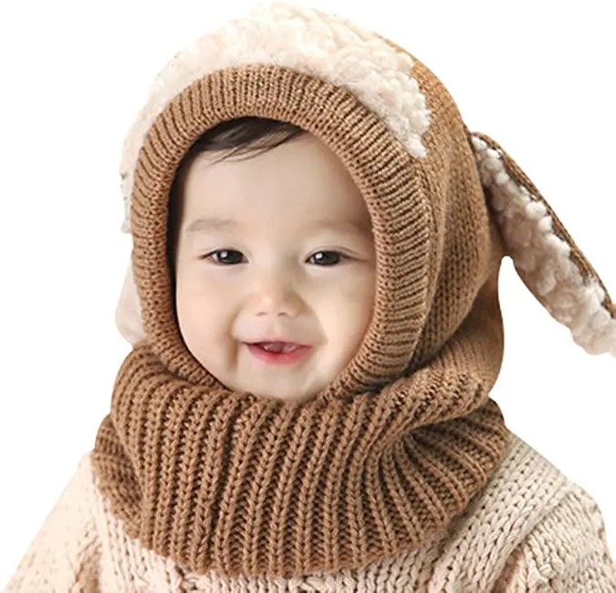 

Newborn Kids Baby Winter Cotton Knitted Fur Pom Hat Boys Girls Beanie Cap Ear Protection Hat Scarf 0-3Years