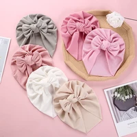 1pcs new fashion solid color bowknot turban for baby toddler babes head wraps girls boys beanie caps kid cotton stretch headwear