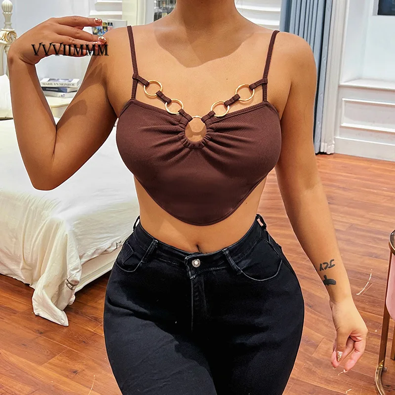 

2022 Women's Summer New Vest Ring Chain V-neck Short Top Women's Waist Strap Y2k Clothes Traf Archive Tops Bustier With Sleeves