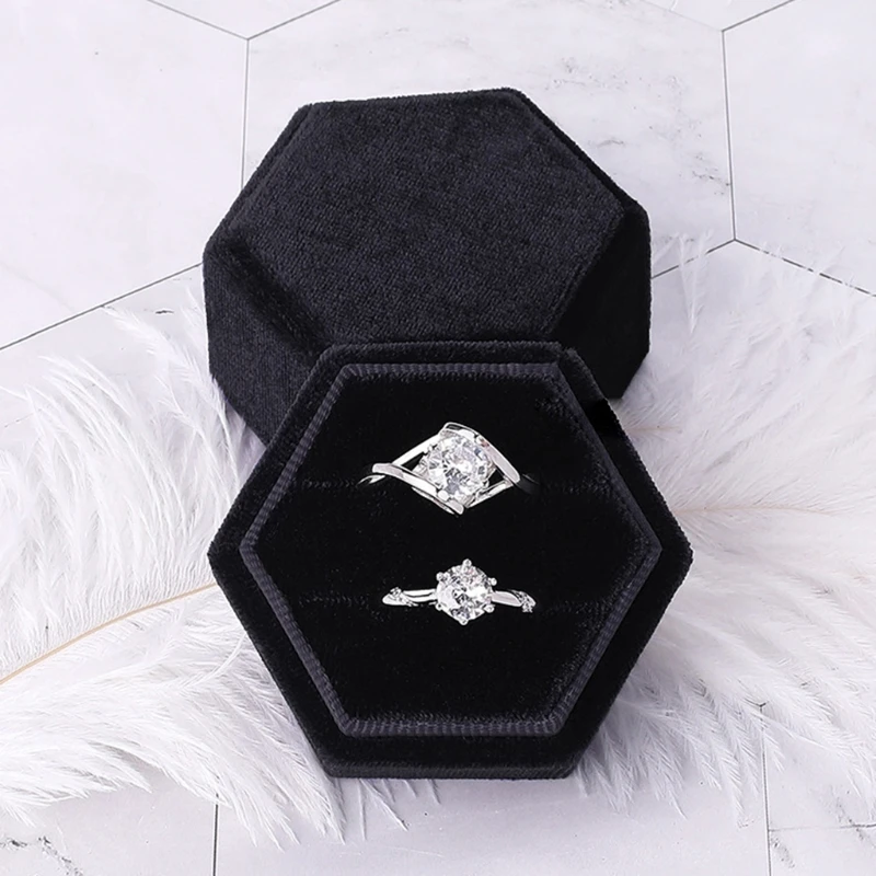 

Hexagon Premium Gorgeous Vintage Double Ring Gift Box with Detachable Lid for Proposal Engagement Wedding Ceremony