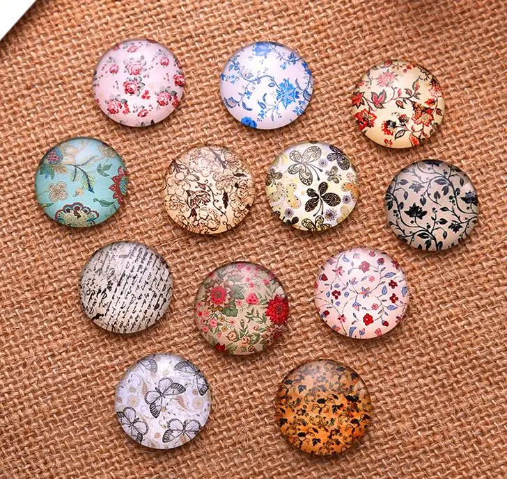 

24pcs 12mm 14mm 16mm flower pattern Round Handmade Photo Glass Cabochons & DIY Jewelry Glass Dome Cover Pendant Cameo Settings