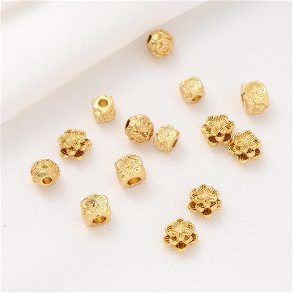 

18K matte gold covered gold square spacer beads handmade diy string flowers coins red rope transfer beads accessories