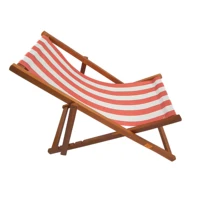 Foldable Woode Deck Chair Orange and White Wide Stripe Garden Reclining Chair Beach Chair Comfortable Outdoor Hanging Chair