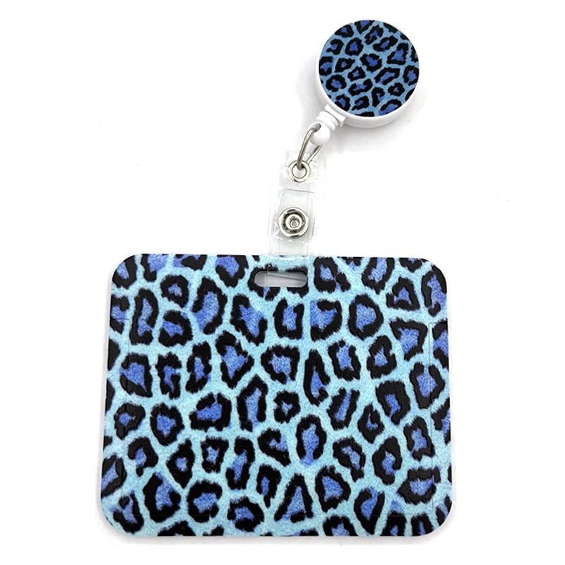 

Милая Обложка для карт с синим леопардовым принтом, шнурок, выдвижной шнурок, значок, медсестры, зажим для катушки, мультяшный держатель для ...