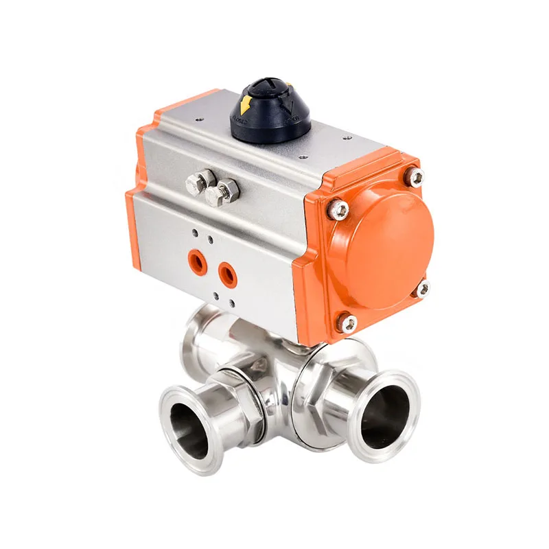 

51 мм гигиенический Пневматический зажим, трехходовой шаровой клапан из нержавеющей стали, двухсторонний т/л-образный патрон, быстрорежущие шаровые клапаны