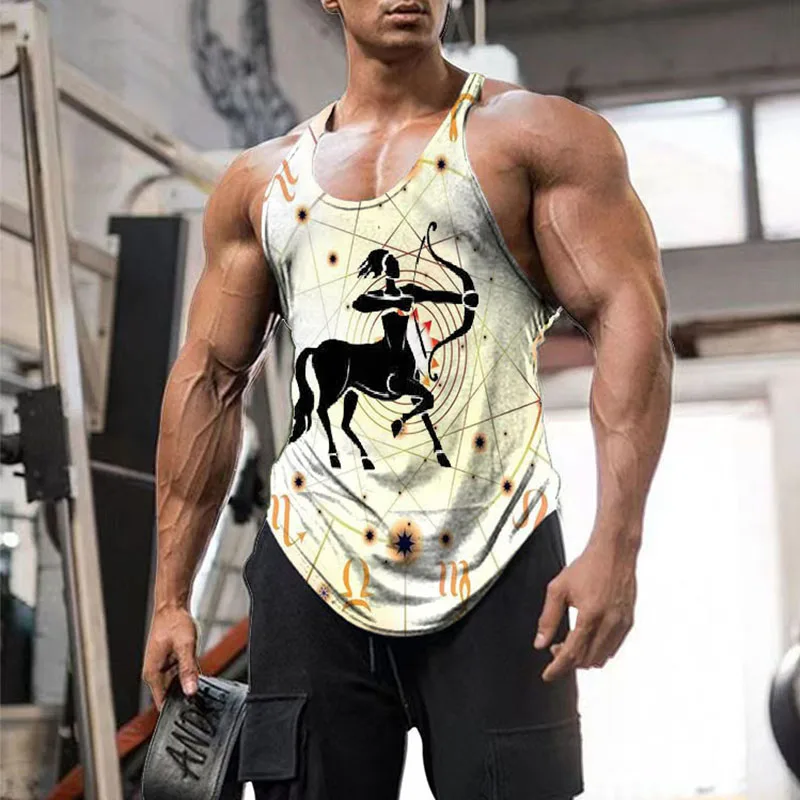 

2022 New Large Size, Constellation, Alphabet, 3D Print Multi-color Circle, Muscle Exercise, Men's Ⅴest.