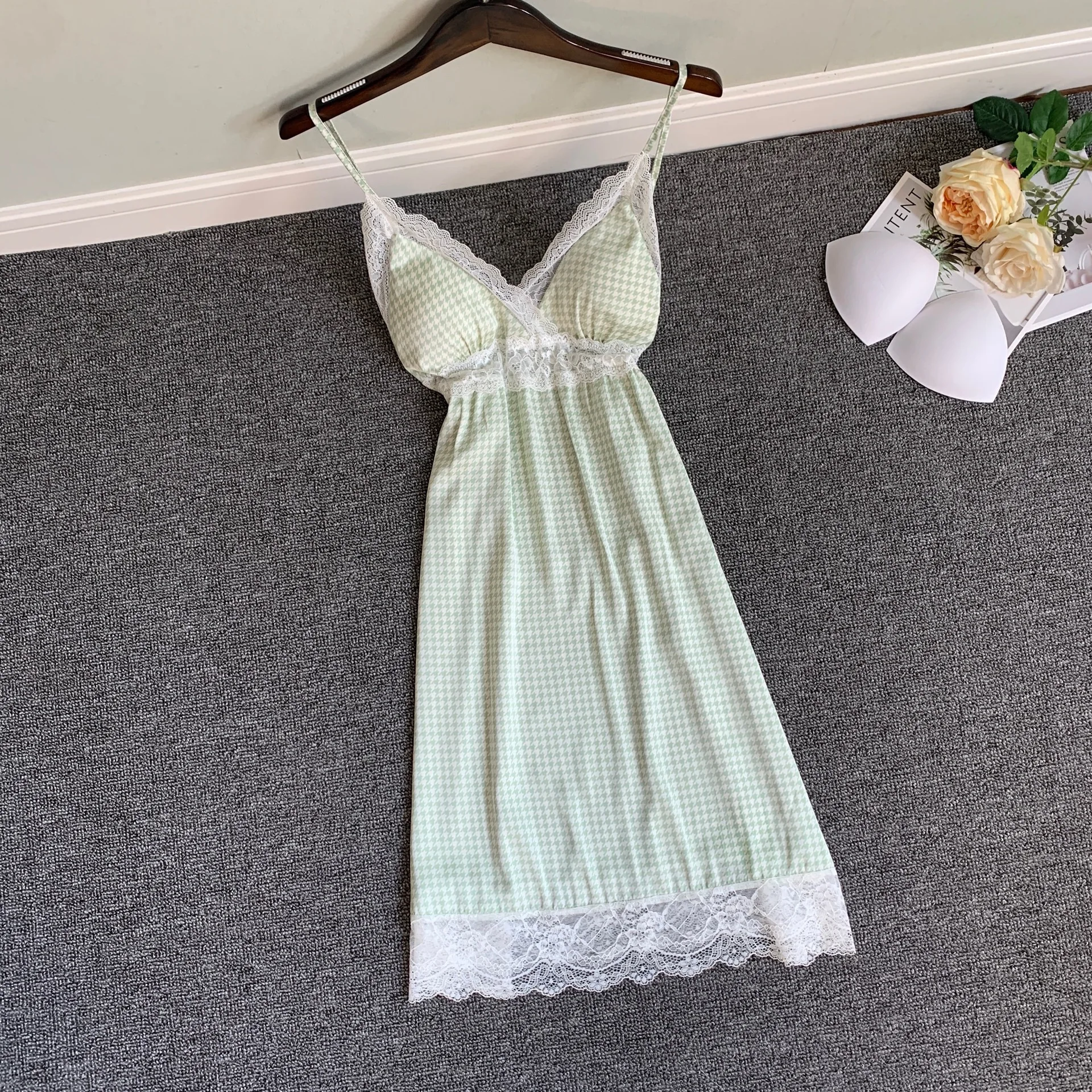 Printed suspender nightdress ladies summer ice and snow silk sexy pajamas pure desire small fresh home clothes sleepwear