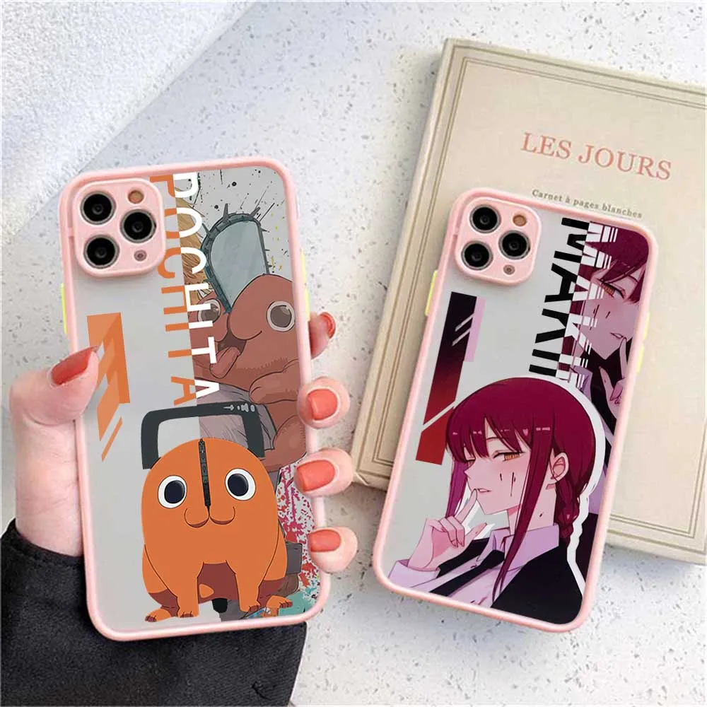 

iphone 12 Cartoon Anime Chainsaw Man Makima Phone Case transparent For iphone 14 11 13 plus mini xs pro max cute Pochita cover