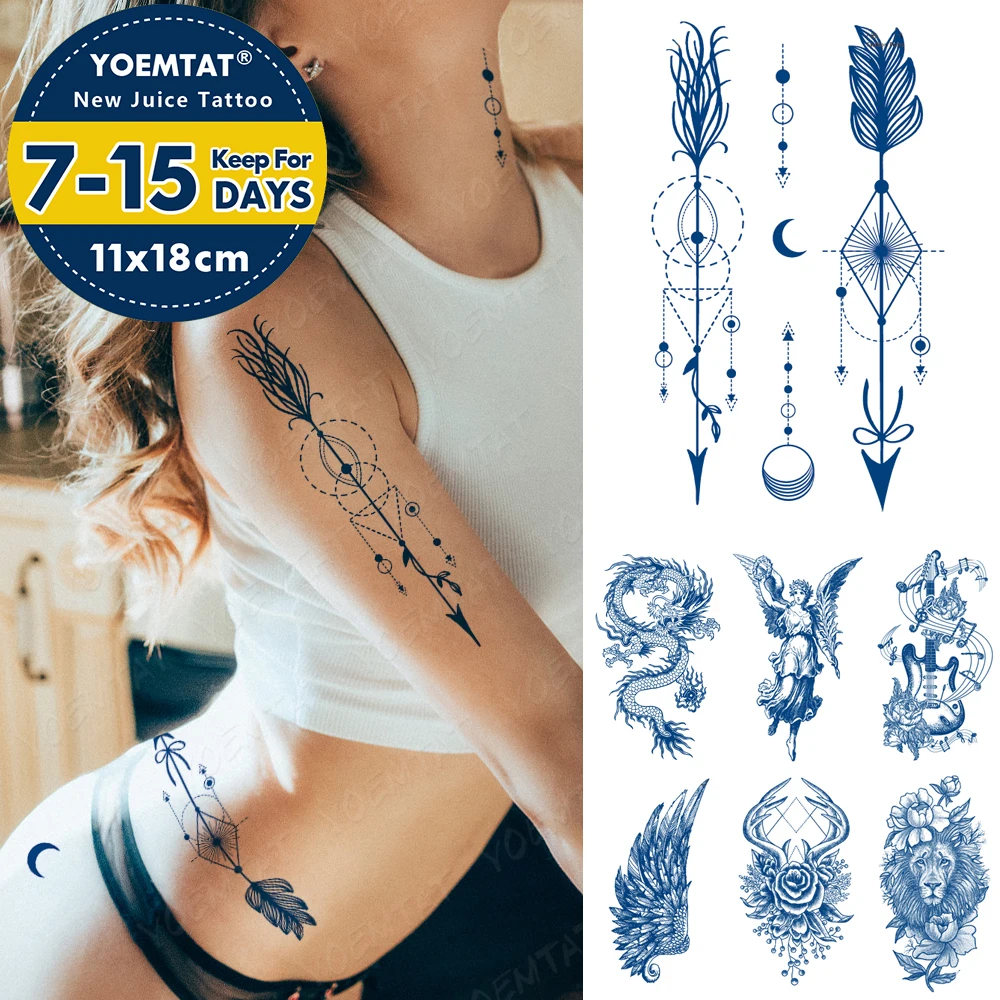 

Semi-Permanent Waterproof Temporary Tattoo Stickers Feather Totem Genipin Herbal Juice Lasting Ink Angel Antlers Fake Arm Tatoo