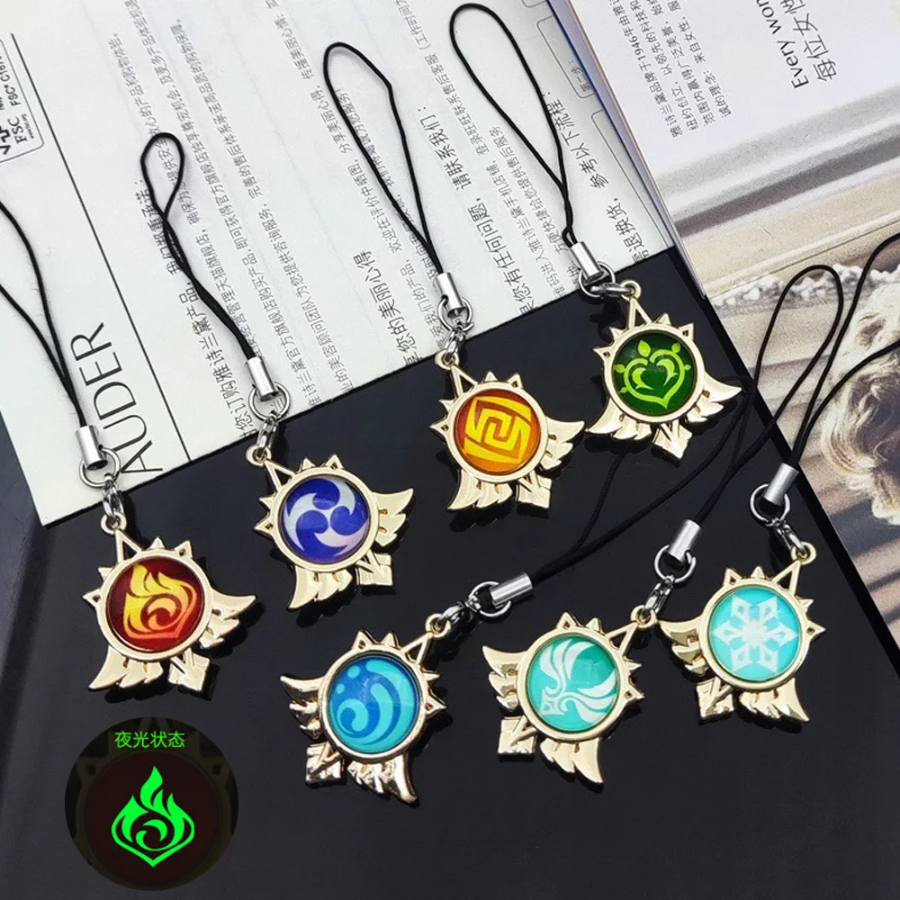 Genshin Impact Vision Luminous Keychains Glow In Dark Double-Side Glass Eye Of God Anime Keyring for Men Fans Cosplay Gifts