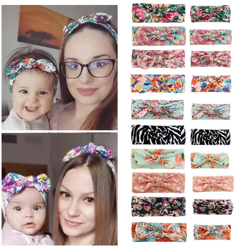 

2Pcs Mother & Baby Children Turban Hair Band Accessories Baby Girls Twist Knot Headbands Family Leopard Parent-Child Headwear