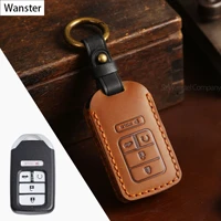 luxury leather car key case fob cover keychain bag shell for honda accord civic crv hrv pilot fit freed odyssey vezel 2018 2022