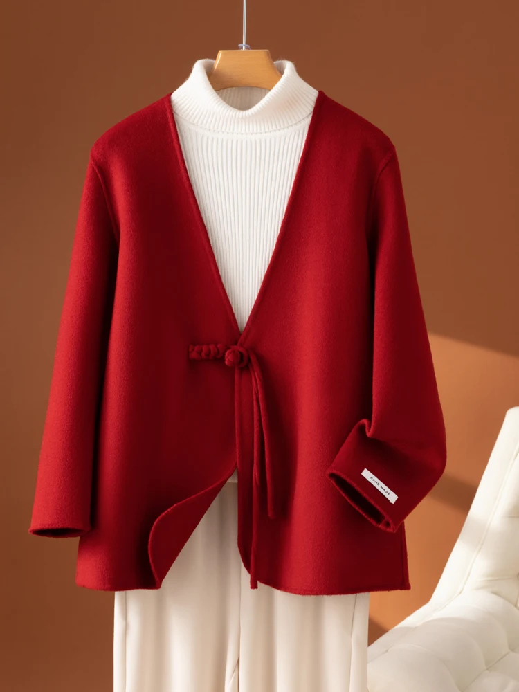 Новая китайская женская короткая шерстяная куртка из чистой шерсти свободная