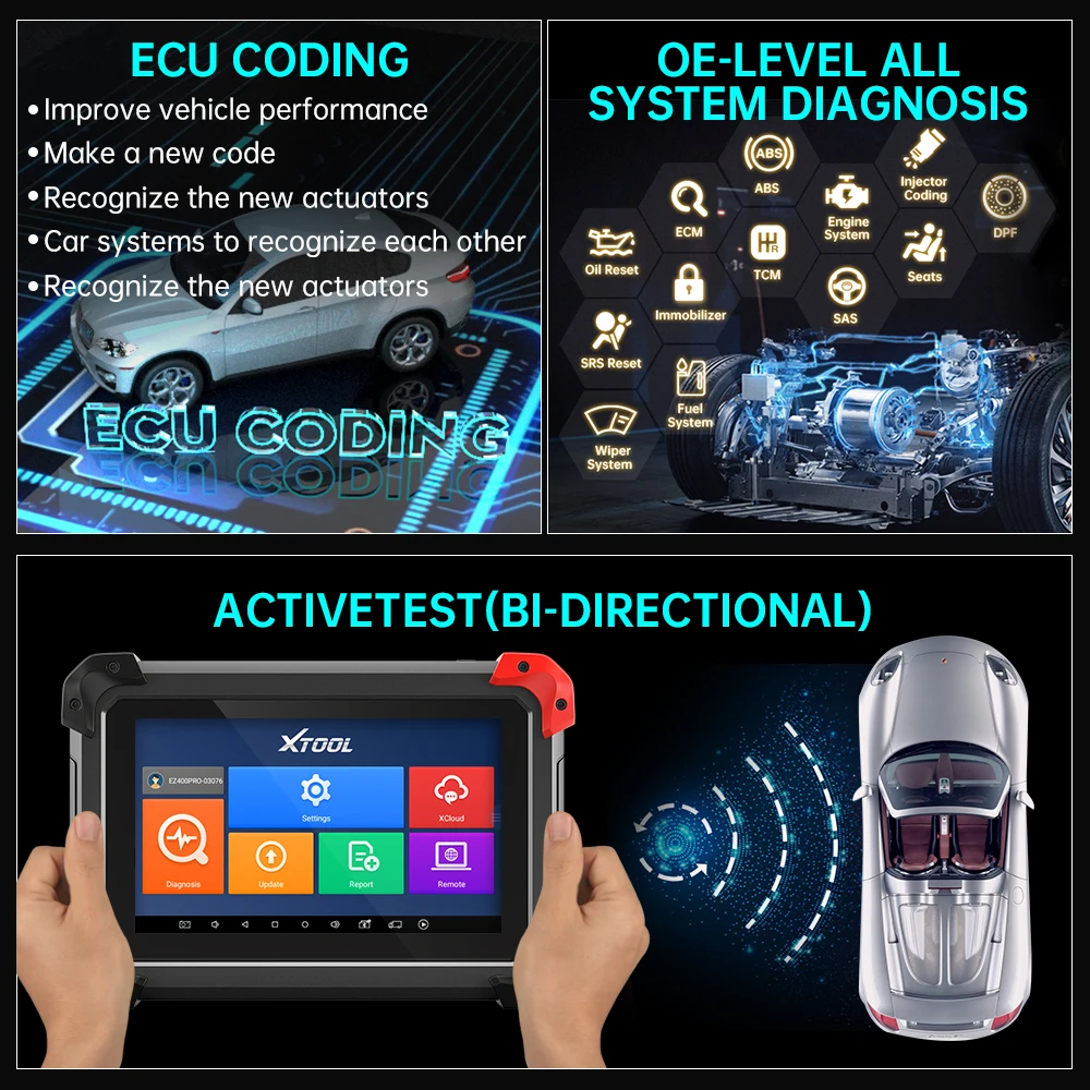 

XTOOL EZ400PRO Car Diagnostic tool Action Test+ECU Coding with All System 30+ Services Oil Reset EPB BMS SAS DPF ABS Free Update
