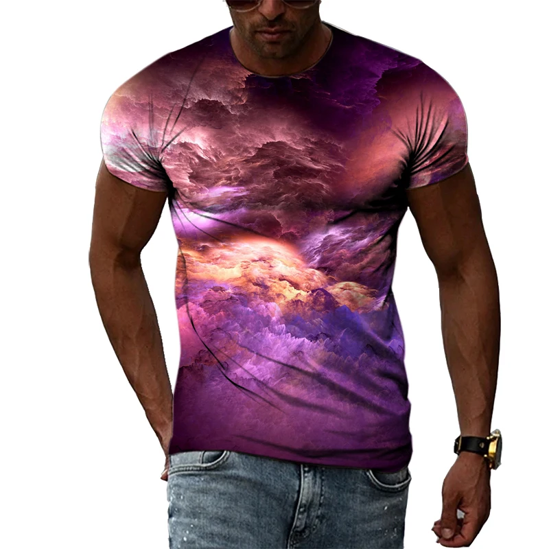 

Summer New Cloud 3D Printed Men's Casual Plus Size T Shirt Fashion Trend Young T Shirt Crew Neck Top