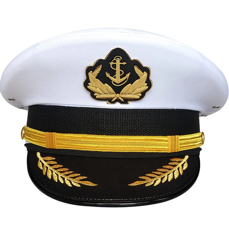 

White Captain Sailor Cap Men Army Military Equipment Accessories Eagle Badge for Stage Wide Brim Hat Cosplay US Navy Marine Caps